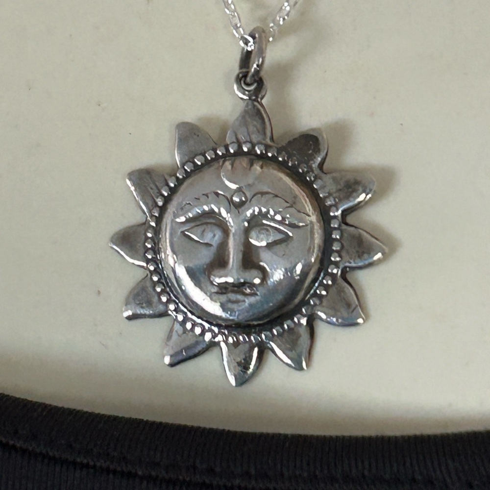 Vintage Sterling Silver Sun Pendant Necklace